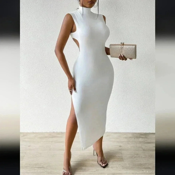 Slayr Ladies' Solid Color Hollow Out Split Dress - Picture 7 of 7